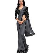 Grey plain lycra saree with blouse