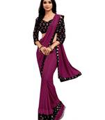 Purple plain lycra saree with blouse
