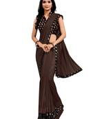 Brown plain lycra saree with blouse