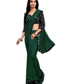 Green plain lycra saree with blouse