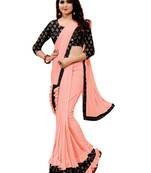 Peach plain lycra saree with blouse