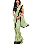 Green plain lycra saree with blouse