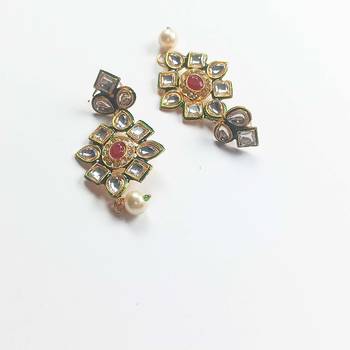 Gold Plated AD Kundan Pendant Black Layered Necklace  Set and matching Earrings for Women and Girls. 3