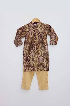Purple Brocade Ajkan with Pant