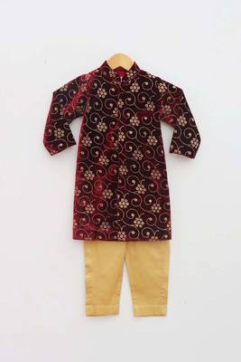 Maroon Printed Ajkan with Pant 1
