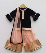 Blue Velvet Kurti with Peach Sharara