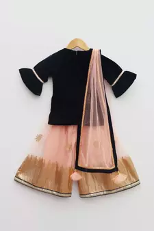 Blue Velvet Kurti with Peach Sharara
