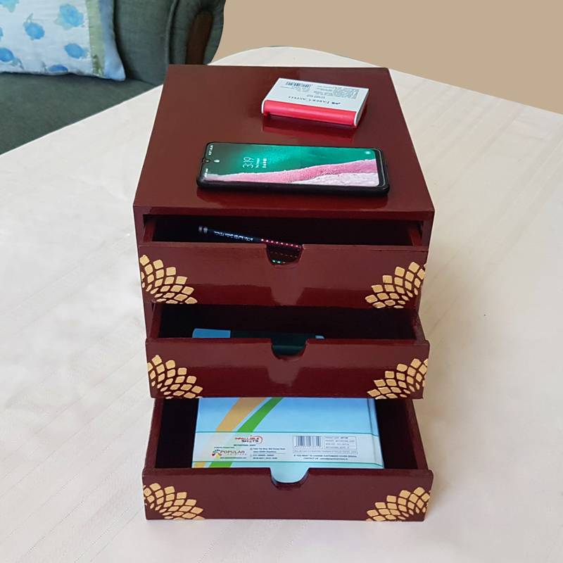 Lalhaveli Desk Organizer Wooden Handmade File Cabinet Bedside Nightstand (12X9.5X8.5 Inch)