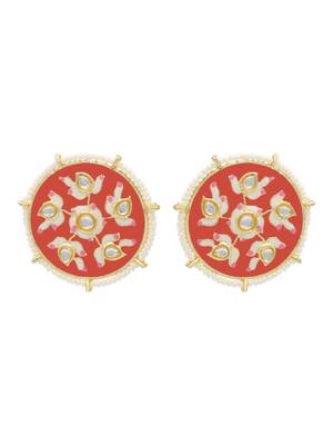 Orange kundan Yellow Gold Alloy   pair of Earring 1