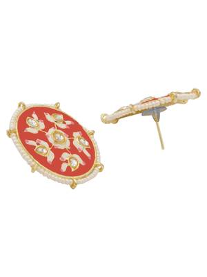 Orange kundan Yellow Gold Alloy   pair of Earring 2