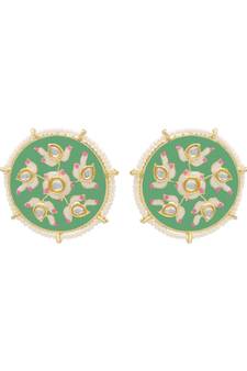 Green kundan Yellow Gold Alloy   pair of Earring