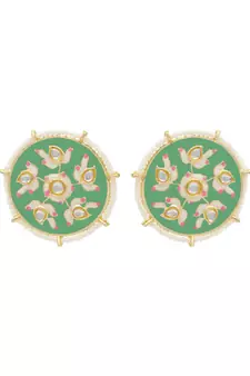 Green kundan Yellow Gold Alloy   pair of Earring