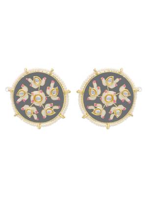 Grey kundan Yellow Gold Alloy   pair of Earring 1