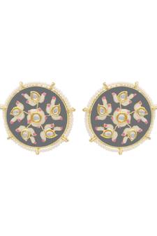 Grey kundan Yellow Gold Alloy   pair of Earring