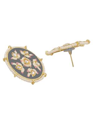 Grey kundan Yellow Gold Alloy   pair of Earring 2