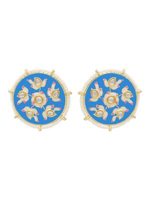 Blue kundan Yellow Gold Alloy   pair of Earring 1