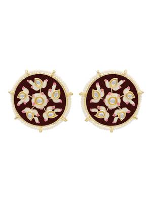 Maroon kundan Yellow Gold Alloy   pair of Earring 1