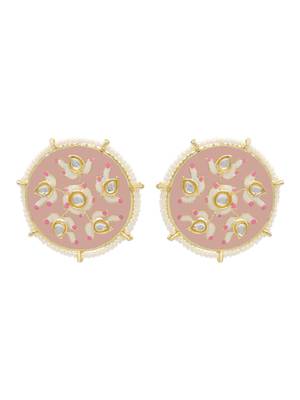 Orange kundan Yellow Gold Alloy   pair of Earring 1