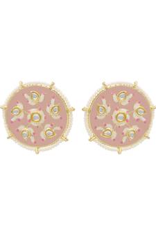 Orange kundan Yellow Gold Alloy   pair of Earring