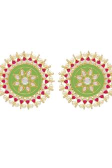 Green kundan Yellow Gold Alloy   pair of Earring