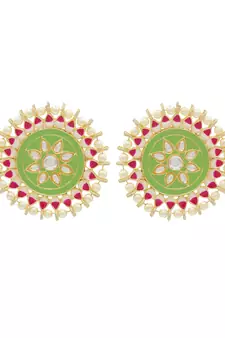 Green kundan Yellow Gold Alloy   pair of Earring