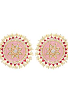 Pink kundan Yellow Gold Alloy   pair of Earring