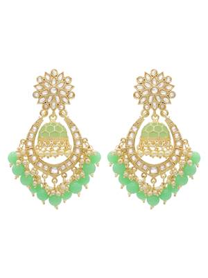 Green kundan Yellow Gold Alloy   pair of Earring 1