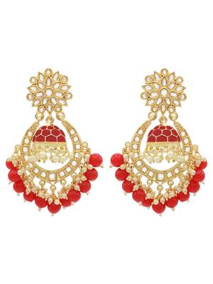 Red kundan Yellow Gold Alloy   pair of Earring 1
