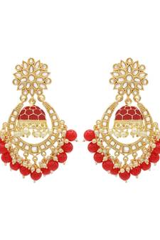 Red kundan Yellow Gold Alloy   pair of Earring