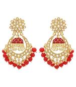 Red kundan Yellow Gold Alloy   pair of Earring