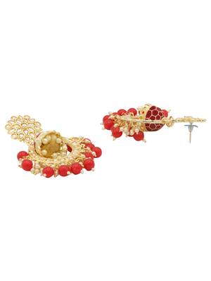 Red kundan Yellow Gold Alloy   pair of Earring 2