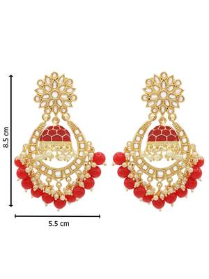Red kundan Yellow Gold Alloy   pair of Earring 3