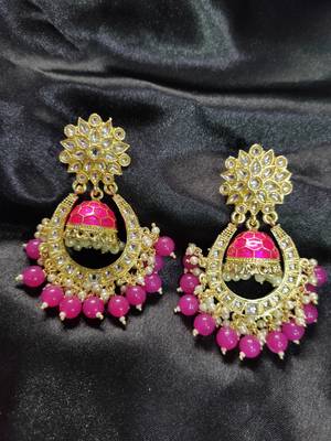 Pink kundan Yellow Gold Alloy   pair of Earring 1