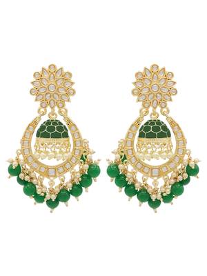 Green kundan Yellow Gold Alloy   pair of Earring 1