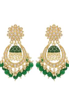 Green kundan Yellow Gold Alloy   pair of Earring
