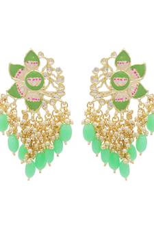 Green kundan Yellow Gold Alloy   pair of Earring
