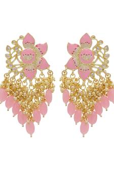 Pink kundan Yellow Gold Alloy   pair of Earring