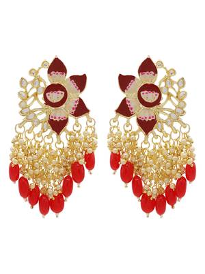 Red kundan Yellow Gold Alloy   pair of Earring 1