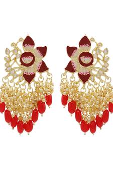 Red kundan Yellow Gold Alloy   pair of Earring