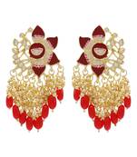 Red kundan Yellow Gold Alloy   pair of Earring