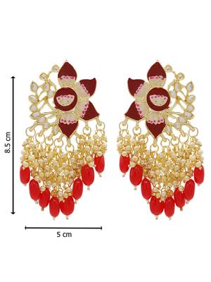 Red kundan Yellow Gold Alloy   pair of Earring 3