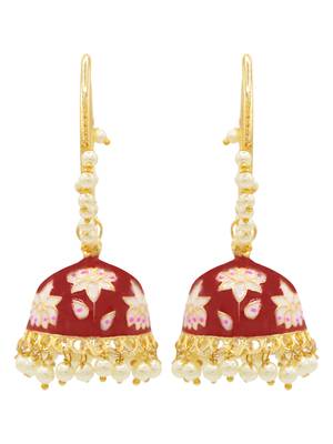 Red kundan Yellow Gold Alloy   pair of Earring 1