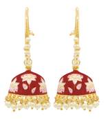 Red kundan Yellow Gold Alloy   pair of Earring
