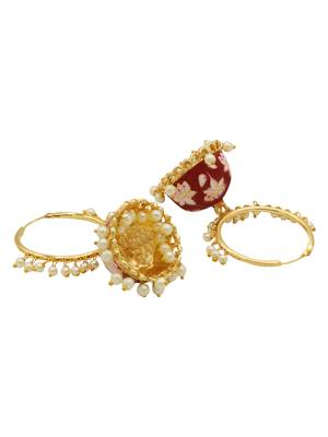 Red kundan Yellow Gold Alloy   pair of Earring 2