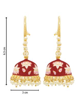 Red kundan Yellow Gold Alloy   pair of Earring 3
