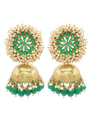 Green kundan Yellow Gold Alloy   pair of Earring 1
