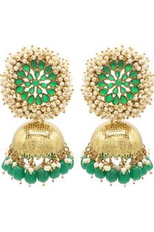 Green kundan Yellow Gold Alloy   pair of Earring