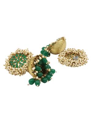 Green kundan Yellow Gold Alloy   pair of Earring 2