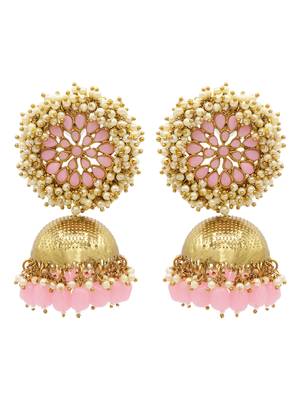 Pink kundan Yellow Gold Alloy   pair of Earring 1