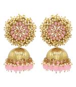 Pink kundan Yellow Gold Alloy   pair of Earring